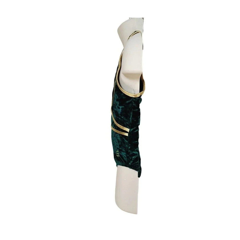 Satara Crushed Velvet Cutout Leotard Green Gold Bling Kids CS Elfcore Fairycore